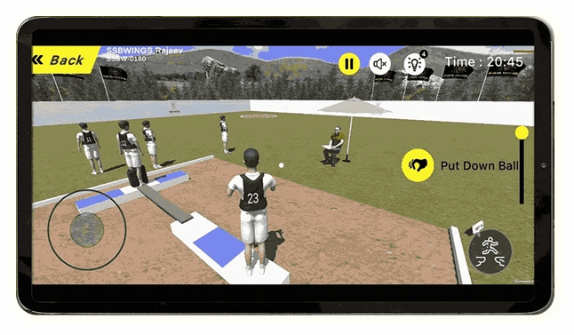 SSBWINGS Smart Learning App — AI virtual GTO ground gameplay on a tablet